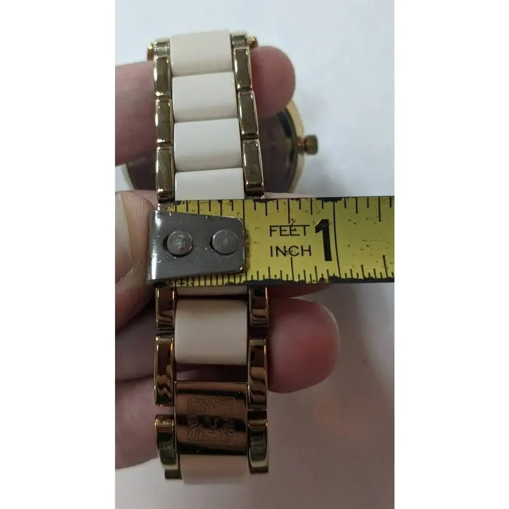 Anne Klein Two Tone White and Golden Sectioned Wrist Watch Roman Numeral